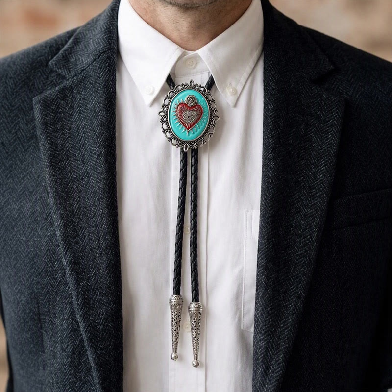 Cravatta Boho Western Teal con cuore sacro smaltato - image 1