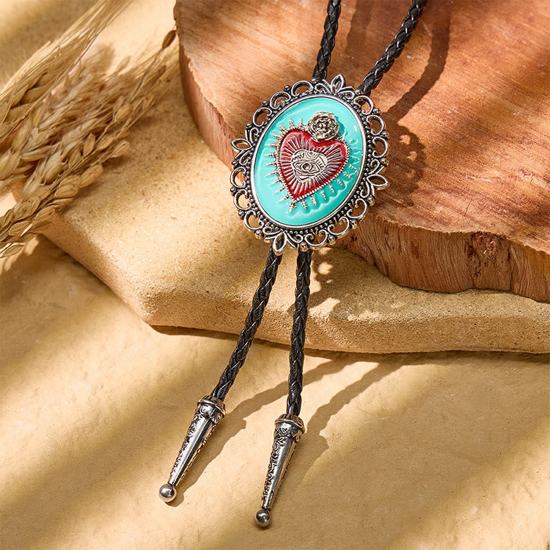 Cravatta Boho Western Teal con cuore sacro smaltato - Blu - image 0