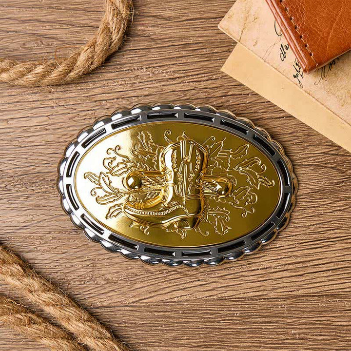 Cintura in pelle con fibbia fai da te, fibbia da cowboy western e sperone placcati in oro. Cintura in pelle fai da te. - image 1