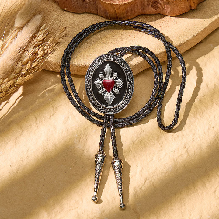 Cravatta bolo gotica western con cuore rosso e smalto nero - image 4