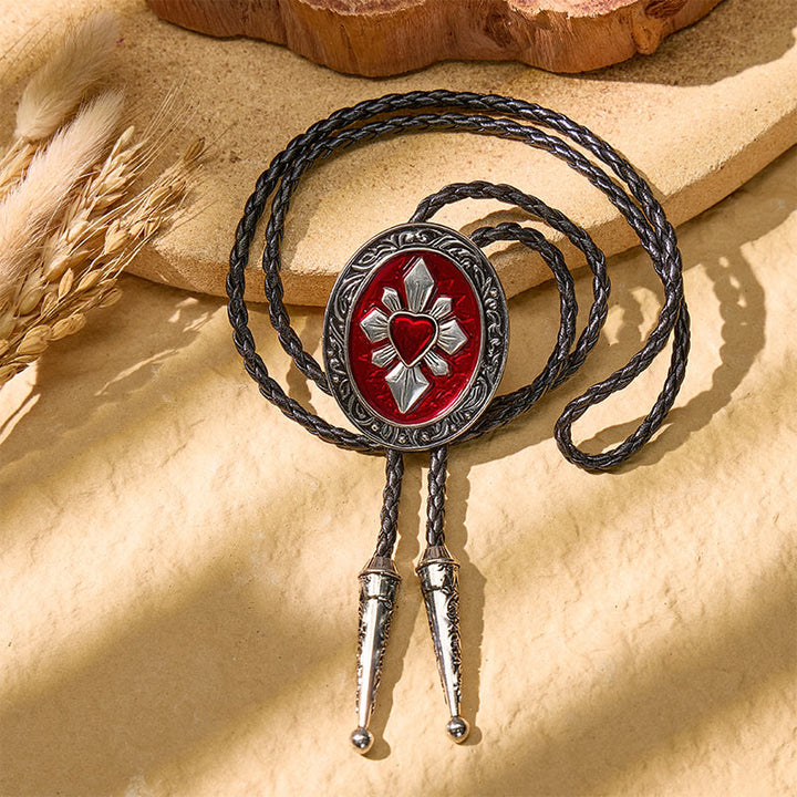 Cravatta bolo gotica western con cuore rosso e smalto nero - image 3