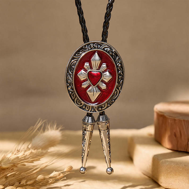 Cravatta bolo gotica western con cuore rosso e smalto nero - image 5