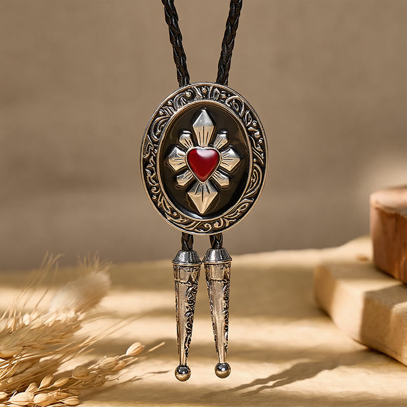 Cravatta bolo gotica western con cuore rosso e smalto nero - image 6