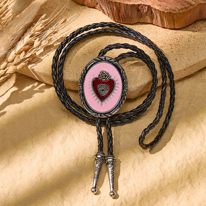 Cravatta bolo vintage Western rossa con rilievo del Sacro Cuore - image 4