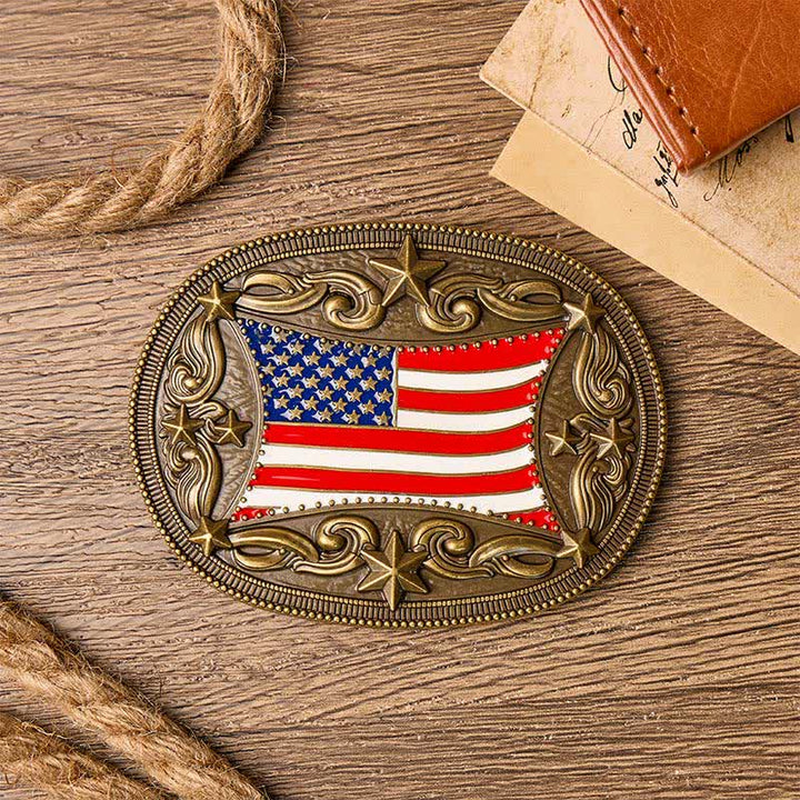Cintura in pelle fai da te con fibbia patriottica a forma di bandiera americana smaltata. - image 1