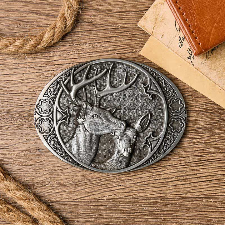 Cintura in pelle fai-da-te con fibbia "Majestic Love" raffigurante cervo e cerva. - image 1