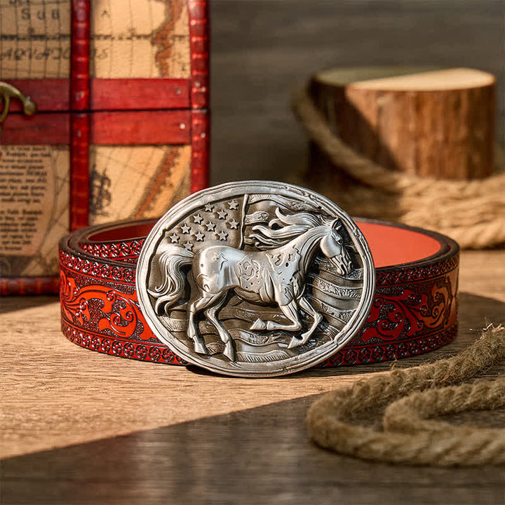Cintura in pelle fai-da-te con fibbia a bandiera americana patriottica Freedom Gallop - Argento - Cintura intagliata marrone - 42 - image 6