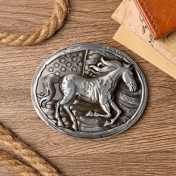 Cintura in pelle fai-da-te con fibbia a bandiera americana patriottica Freedom Gallop - image 1