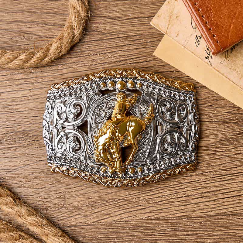 Cintura in pelle bicolore con fibbia fai-da-te a tema cowboy, cavaliere di cavalli selvaggi e cavallo selvaggio. - image 10