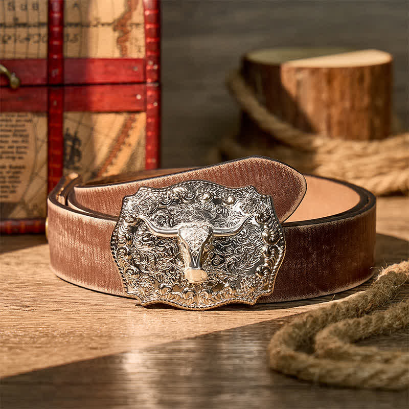 Cintura in pelle con fibbia fai-da-te da cowboy western Longhorn Legacy lucida - Argento - Cintura marrone effetto invecchiato - 42 - image 14