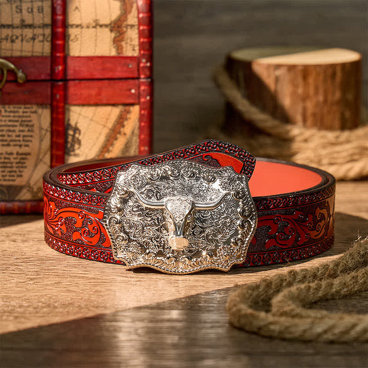 Cintura in pelle con fibbia fai-da-te da cowboy western Longhorn Legacy lucida - Argento - Cintura intagliata marrone - 42 - image 15