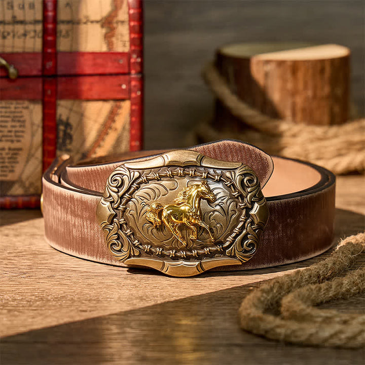 Cintura in pelle fai da te con fibbia da cowboy/rodeo/cavallo, nata per correre, cowboy, rodeo, cavallo - Bronzo - Cintura marrone effetto invecchiato - 42 - image 5