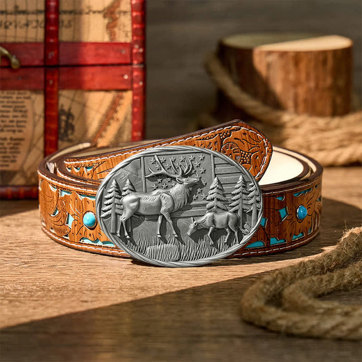 Cintura in pelle fai-da-te con fibbia a forma di alce e bandiera americana, tema patriottico e fauna selvatica. - Argento - Cintura turchese intagliata - 42 - image 11