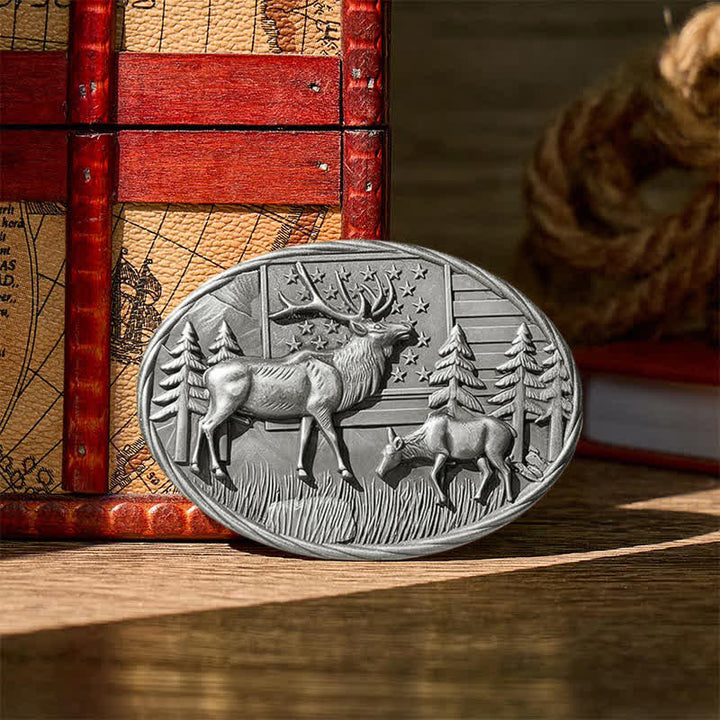 Cintura in pelle fai-da-te con fibbia a forma di alce e bandiera americana, tema patriottico e fauna selvatica. - Argento - Senza cintura - Cintura non inclusa - image 9