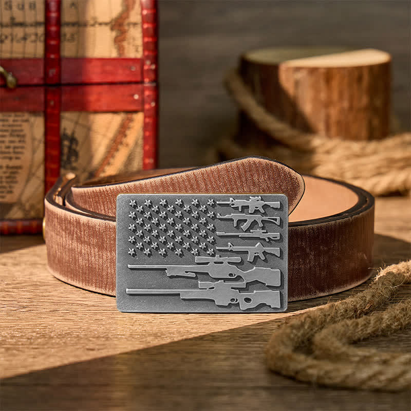 Cintura in pelle con fibbia da tiro da cowboy fai-da-te con bandiera del patriota e fucile. - Argento - Cintura marrone effetto invecchiato - 42 - image 13