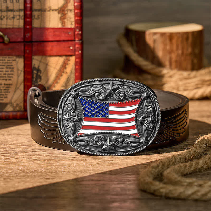Cintura in pelle fai da te con fibbia patriottica a forma di bandiera americana smaltata. - Argento - Cintura nera con aquila in rilievo - 42 - image 10