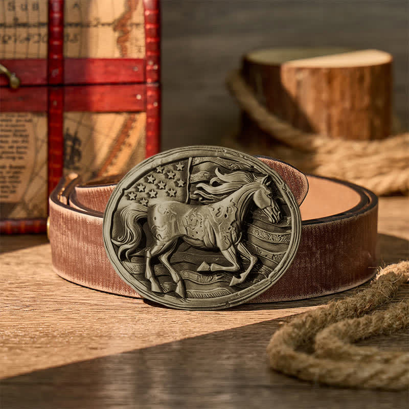 Cintura in pelle fai-da-te con fibbia a bandiera americana patriottica Freedom Gallop - Bronzo - Cintura marrone effetto invecchiato - 42 - image 13
