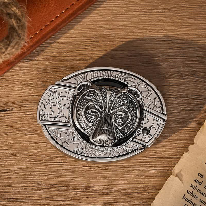 Cintura in pelle con fibbia a coltello pieghevole nascosto fai-da-te a forma di testa d'orso guardiano tribale in argento. - image 10