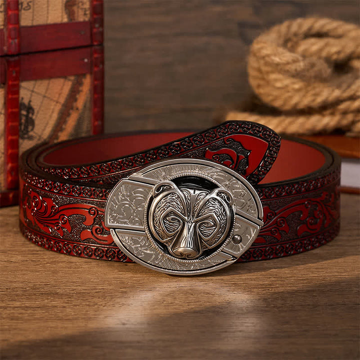 Cintura in pelle con fibbia a coltello pieghevole nascosto fai-da-te a forma di testa d'orso guardiano tribale in argento. - Orso - Cintura intagliata marrone - 42 - image 6