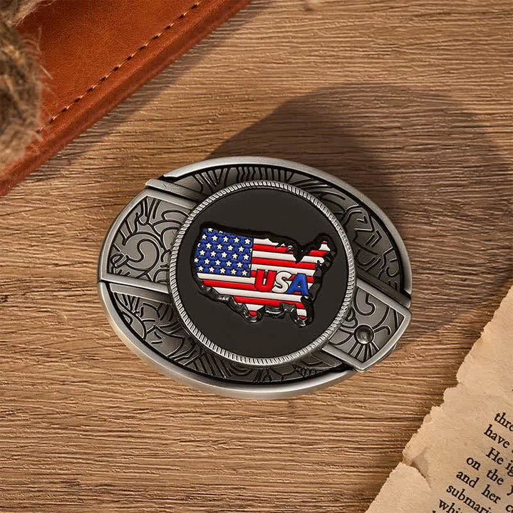 Cintura in pelle con fibbia a coltello pieghevole nascosta, mappa degli Stati Uniti e bandiera americana, orgoglio americano. - image 10