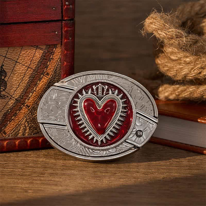 Cintura in pelle con fibbia a coltello pieghevole nascosto fai-da-te a forma di cuore con corona rossa - Cuore dalla corona rossa - Senza cintura - Cintura non inclusa - image 0