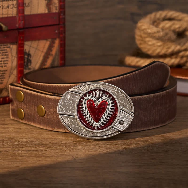 Cintura in pelle con fibbia a coltello pieghevole nascosto fai-da-te a forma di cuore con corona rossa - Cuore dalla corona rossa - Cintura marrone effetto invecchiato - 42 - image 5