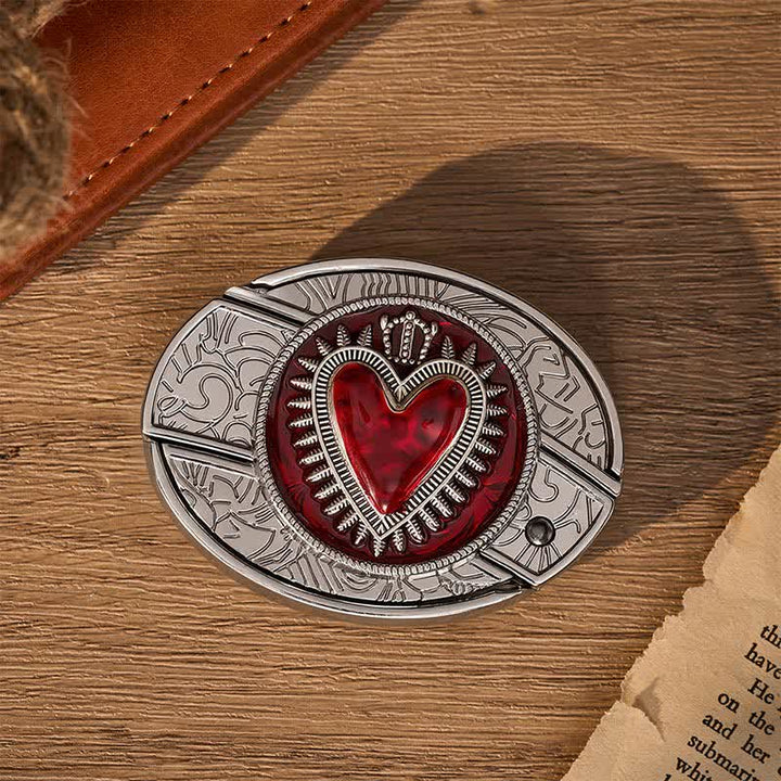 Cintura in pelle con fibbia a coltello pieghevole nascosto fai-da-te a forma di cuore con corona rossa - image 9