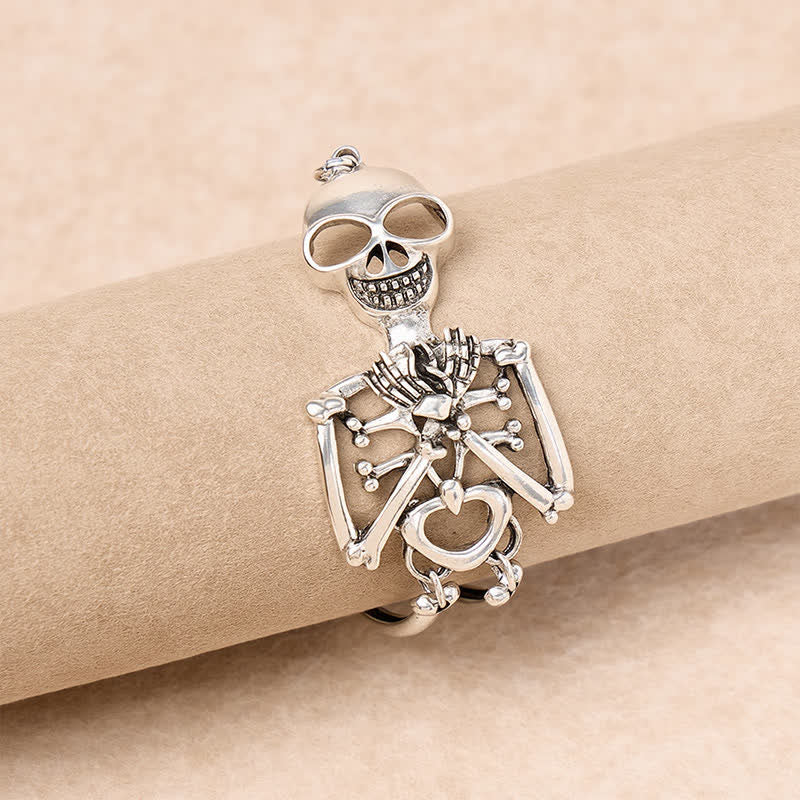 Simpatico braccialetto di Halloween con scheletro, occhi a cuore e teschio in stile gotico. - Argento - image 0