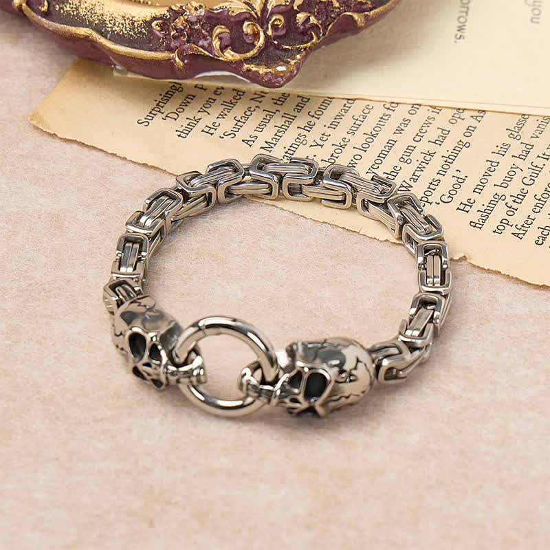 Bracciale da motociclista da uomo con doppia catena a teschio, pesante e spessa, stile King Chain. - image 3