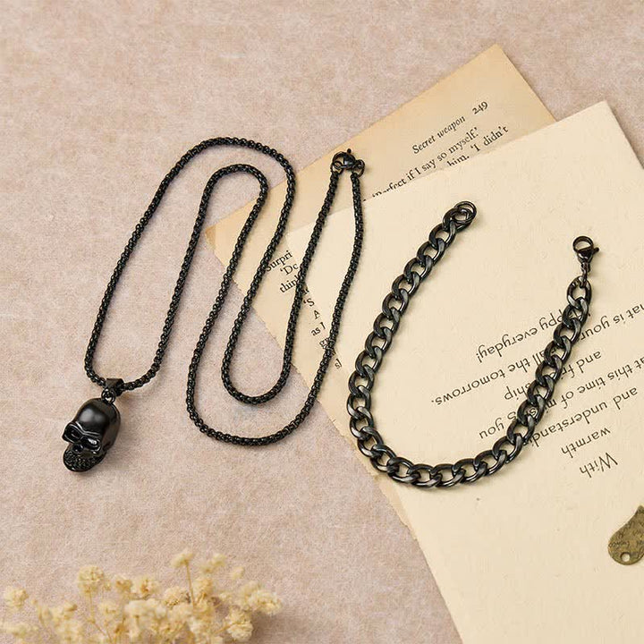 Set da uomo composto da collana con teschio nero e bracciale cubano (2 pezzi). - image 1
