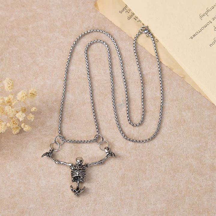 Collana di Halloween con ciondolo scheletro gotico vintage in argento. - image 2