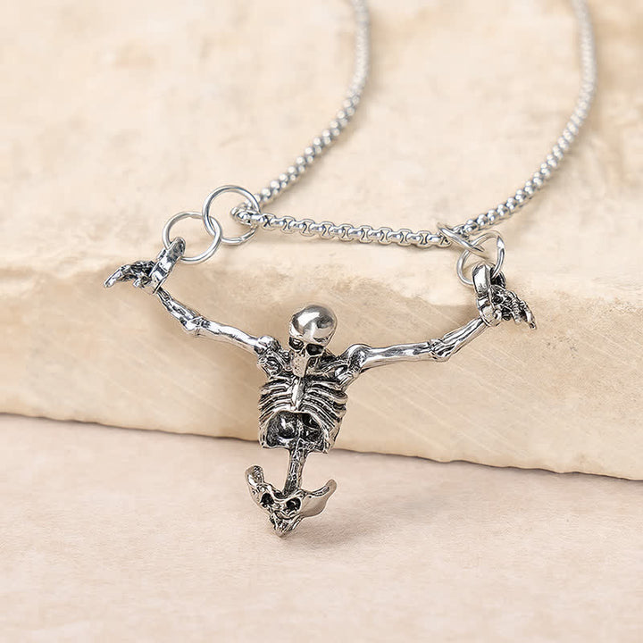 Collana di Halloween con ciondolo scheletro gotico vintage in argento. - Argento - image 0
