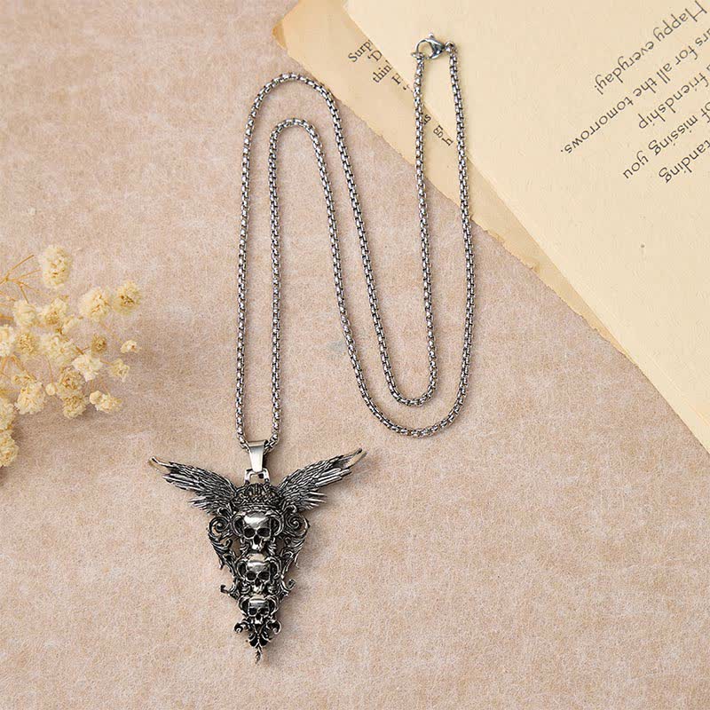 Collana gotica barocca con triplo teschio d'angelo caduto - image 2