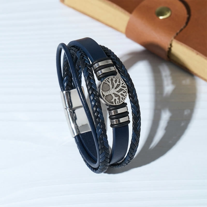 Braccialetto magnetico Western in pelle intrecciata nera con albero della vita - Blu - image 4