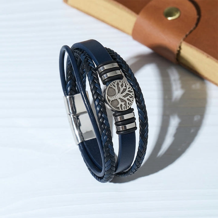 Braccialetto magnetico Western in pelle intrecciata nera con albero della vita - Blu - image 4
