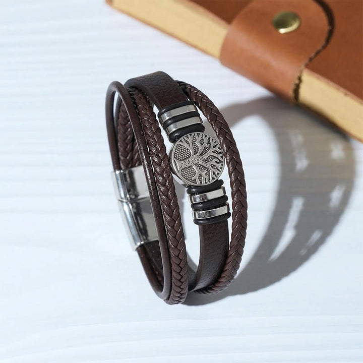 Braccialetto magnetico Western in pelle intrecciata nera con albero della vita - Marrone - image 3