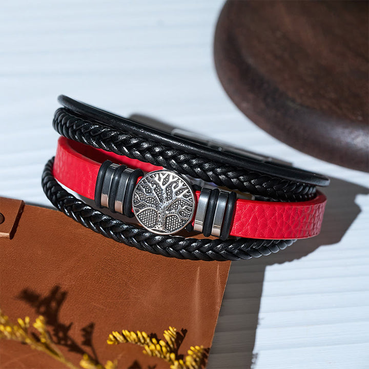 Braccialetto magnetico Western in pelle intrecciata nera con albero della vita - image 8