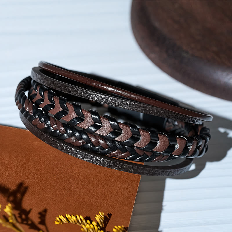 Bracciale multistrato da uomo in pelle intrecciata piatta con chiusura magnetica, stile western. - image 8