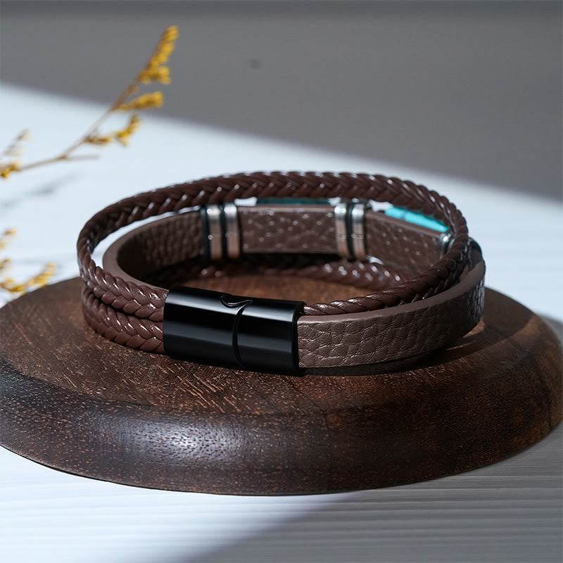 Bracciale da uomo in pelle intrecciata stile western con inserti in turchese. - image 7