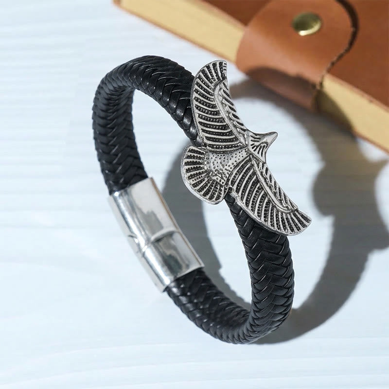 Bracciale da uomo vintage western in pelle intrecciata con aquila ad ali spiegate - Stile n. 3 - 9,06" / 23 cm - image 3