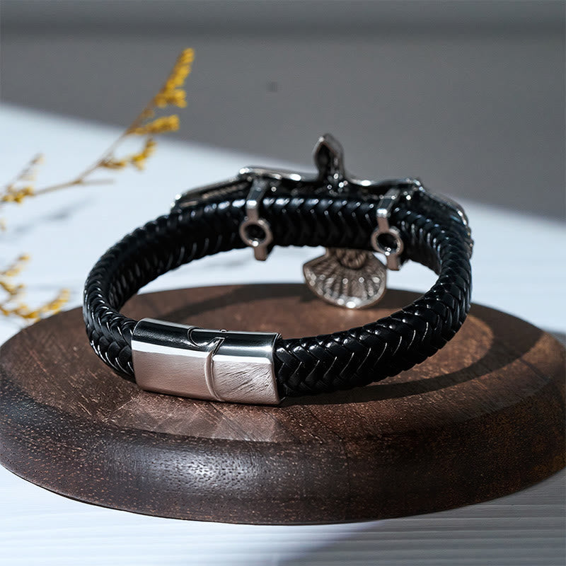 Bracciale da uomo vintage western in pelle intrecciata con aquila ad ali spiegate - image 8