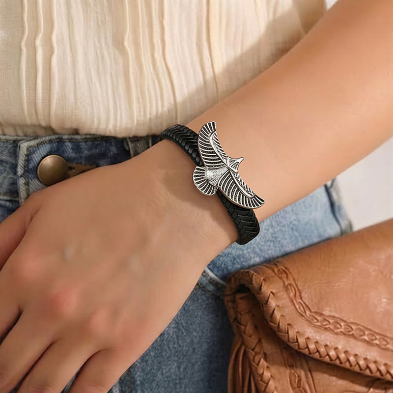 Bracciale da uomo vintage western in pelle intrecciata con aquila ad ali spiegate - image 6