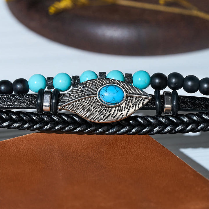 Bracciale magnetico da uomo in pelle stile boho western con piume e pietre preziose. - image 8