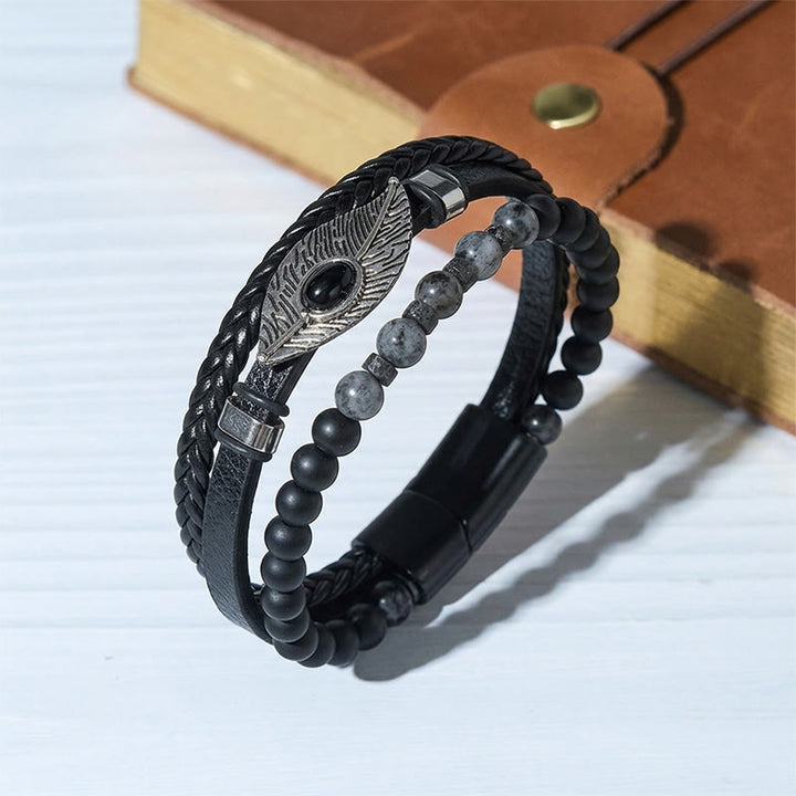Bracciale magnetico da uomo in pelle stile boho western con piume e pietre preziose. - Stile n. 3 - 23 cm - image 3