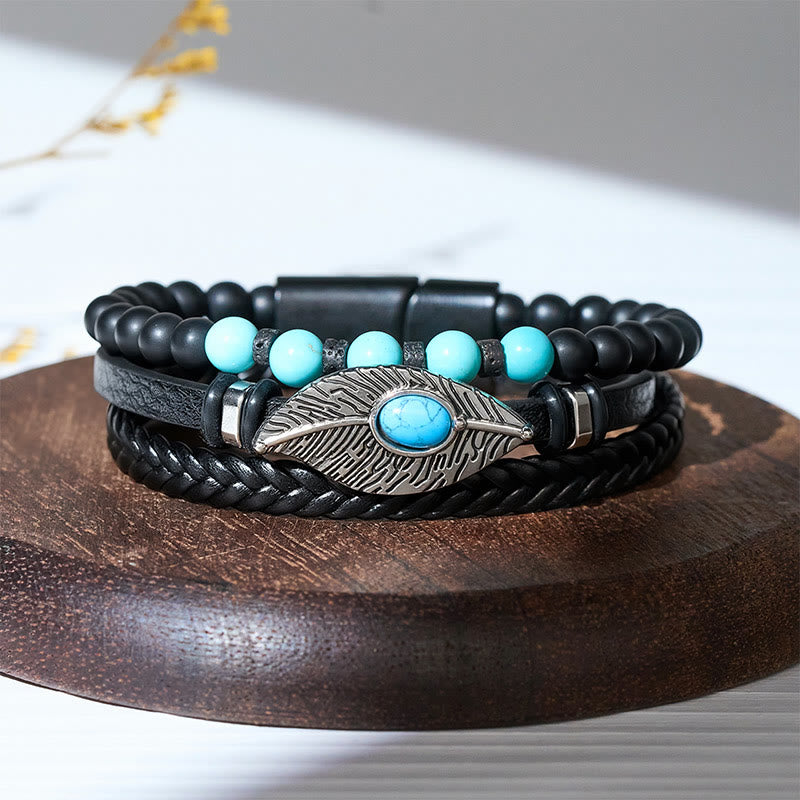 Bracciale magnetico da uomo in pelle stile boho western con piume e pietre preziose. - image 6