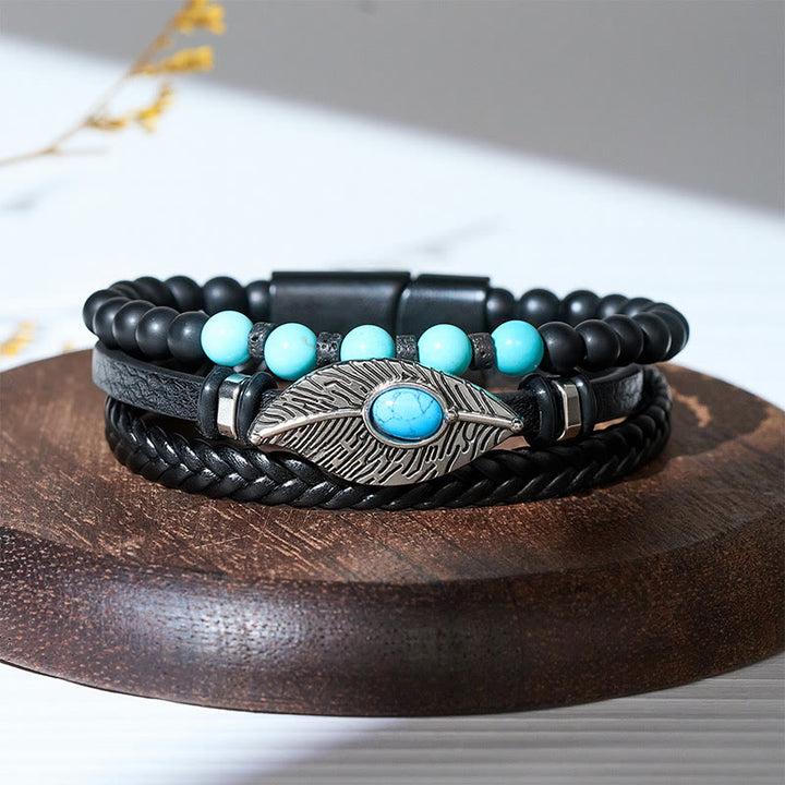 Bracciale magnetico da uomo in pelle stile boho western con piume e pietre preziose. - image 6