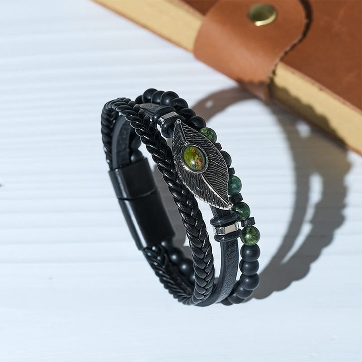 Bracciale magnetico da uomo in pelle stile boho western con piume e pietre preziose. - Stile n. 4 - 23 cm - image 4
