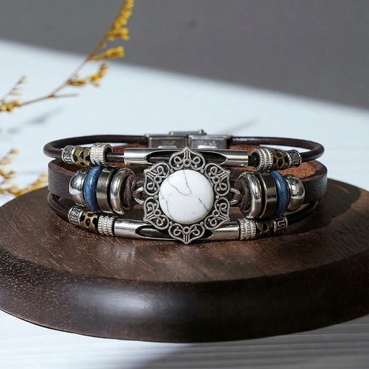 Bracciale vintage in acciaio inossidabile, pelle e pietra ovale naturale, stile sud-occidentale - Stile n. 6 - image 8