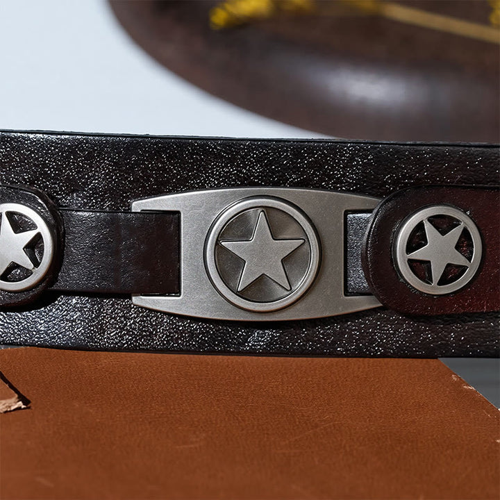 Bracciale rigido vintage in pelle con stelle borchiate e chiusura a spilla. - image 7