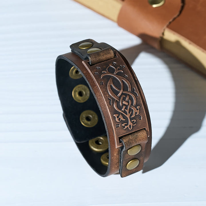 Bracciale rigido vintage in pelle invecchiata con nodo celtico - Stile n. 1 - image 0